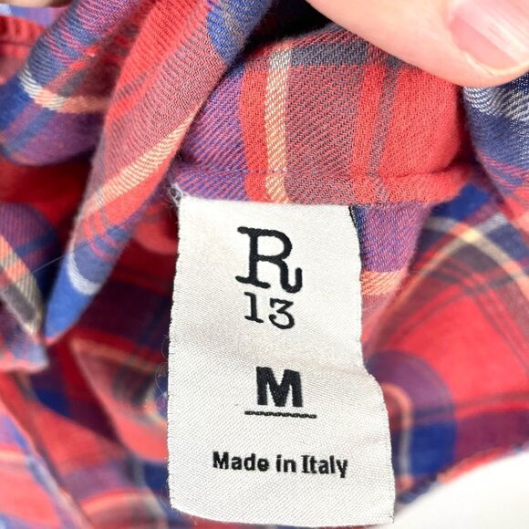 R13 Red Short Sleeved Flannel Plaid Shirt Size M (like Fear of God) - Picture 7 of 10